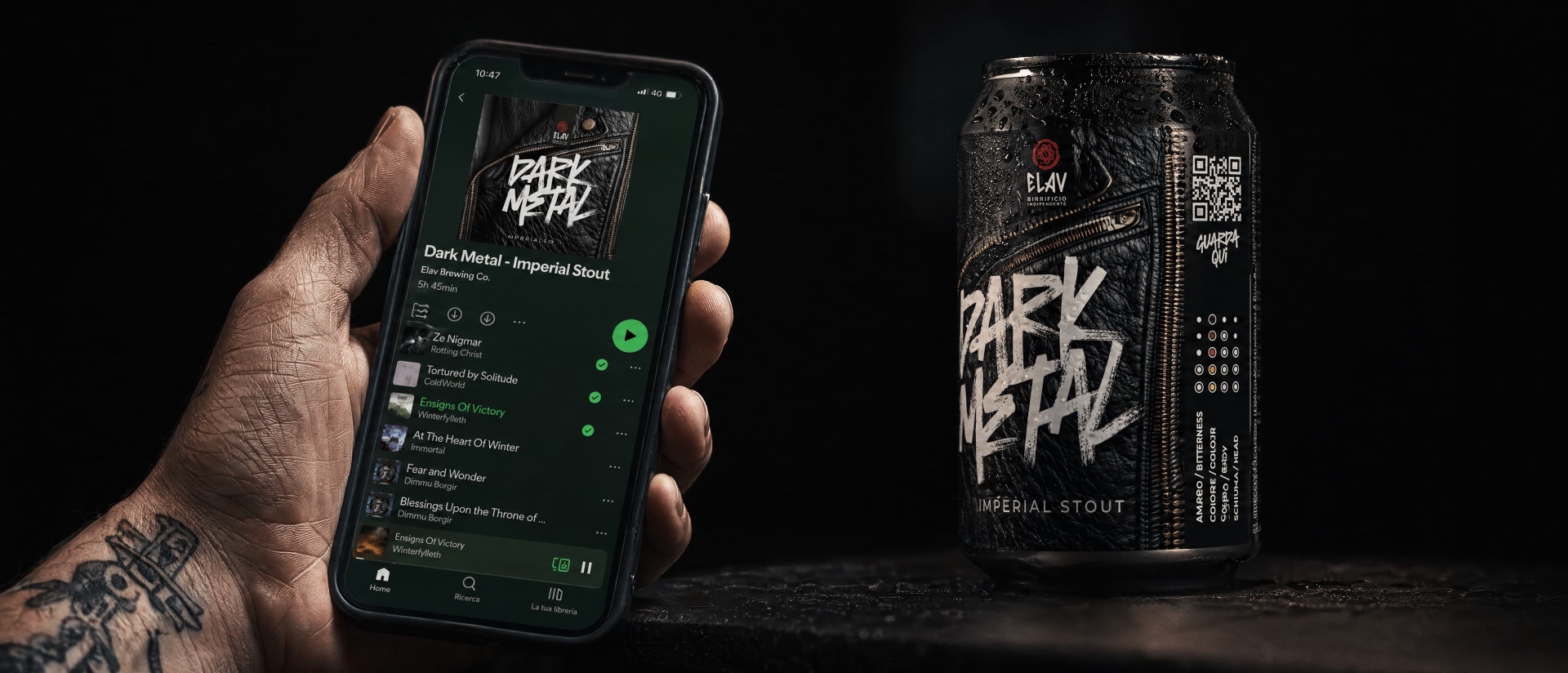 Dark Metal — lattina Imperial Stout Elav e playlist Spotify dedicata.